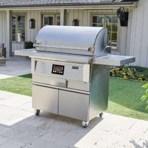 Coyote-Pellet-Grill-C1P36-FS-Hood-Down-Shelves-Up-lifestyle