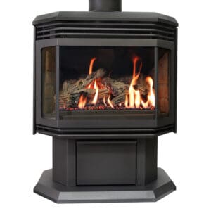 45 gas freestanfing stove black grills red bricks-1