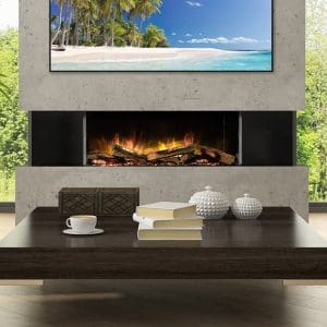 Interior of living room with armchairs and fireplace 3D renderi