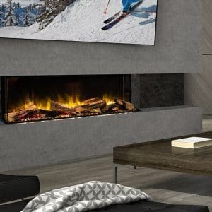 Interior of living room with stylish fireplace 3D rendering