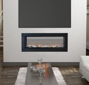 Interior of living room with stylish fireplace 3D rendering